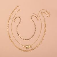 Fashion Retro Multi-layer Lock Diamond Inlaid Alloy Necklace main image 1