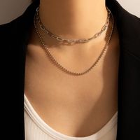 Fashion Simple String Bead Double Layer Geometric Silver Multilayer Alloy Necklace main image 1