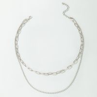 Fashion Simple String Bead Double Layer Geometric Silver Multilayer Alloy Necklace main image 3