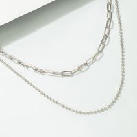 Fashion Simple String Bead Double Layer Geometric Silver Multilayer Alloy Necklace main image 4