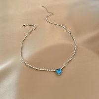 Simple Sapphire Heart Shape Pendant Clavicle Chain Necklace main image 7