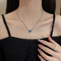 Simple Sapphire Heart Shape Pendant Clavicle Chain Necklace main image 2