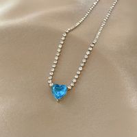 Simple Sapphire Heart Shape Pendant Clavicle Chain Necklace main image 3