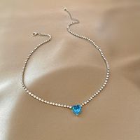 Simple Sapphire Heart Shape Pendant Clavicle Chain Necklace sku image 1