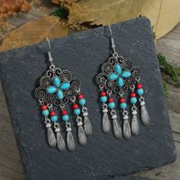 Retro Fashion Bohemian Tassel Women Simple Leaves Long Ethnic Style Alloy Earrings main image 7