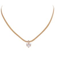 Simple Fashion Zircon Heart-shaped Pendant Pearl Snake Bones Alloy Necklace main image 8