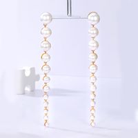 Fashion Simple Tassel Long Pearl Electroplated 18k Gold Copper Earrings Eardrops main image 2