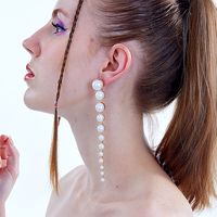 Fashion Simple Tassel Long Pearl Electroplated 18k Gold Copper Earrings Eardrops main image 4