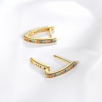Fashion Simple Copper Electroplated 18k Gold Color Zircon V-shaped Earrings main image 3