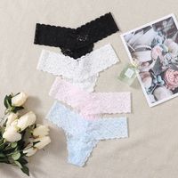 Fashion Sexy Solid Color Transparent Lace T-shaped Women's Underwear sku image 1