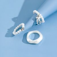 Women's Exquisite Fashion Imitation Pearl Beaded Elastic Teeth Pendant Ring Suit 3 Piece main image 2