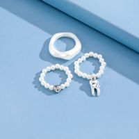 Women's Exquisite Fashion Imitation Pearl Beaded Elastic Teeth Pendant Ring Suit 3 Piece main image 3