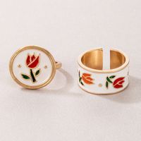 Fashion Dripping Rose Geometric Flower Alloy Ring Two-piece Set main image 3