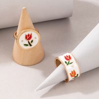 Fashion Dripping Rose Geometric Flower Alloy Ring Two-piece Set main image 5
