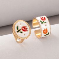 Fashion Dripping Rose Geometric Flower Alloy Ring Two-piece Set main image 6