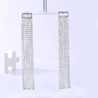 Fashion Simple Copper Plating 18k Platinum Rhinestone-encrusted Tassel Long Earrings main image 2
