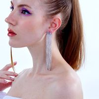 Fashion Simple Copper Plating 18k Platinum Rhinestone-encrusted Tassel Long Earrings main image 4