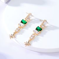 Moda Retro Awn Star Emerald Geométrico Cuadrado Borla Incrustada Zircon Cobre Pendientes main image 5