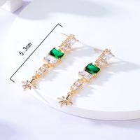 Moda Retro Awn Star Emerald Geométrico Cuadrado Borla Incrustada Zircon Cobre Pendientes main image 3