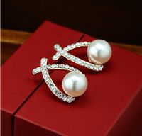 Mode Croix Strass Perle Brillant Diamant Alliage Oreille Goujons main image 3