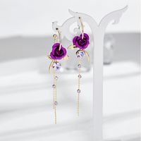 Fashion Elegant Red Purple Rose Flowers Leaf Rhinestone Inlaid Earrings main image 4