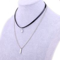 Fashion Crystal Zircon Double Layer Leather String Necklace main image 2
