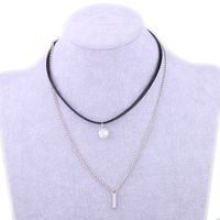 Fashion Crystal Zircon Double Layer Leather String Necklace main image 4