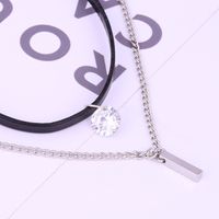 Fashion Crystal Zircon Double Layer Leather String Necklace main image 3