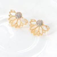 Fashion Solid Color Hollow Rhinestone Lotus Ear Studs main image 1