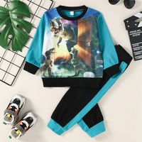Boys Spring And Autumn Science Fiction Dinosaur Printed Long-sleeved Trousers Blazer Suit sku image 1