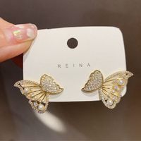 Pendientes De Tuerca De Aleación De Diamantes De Imitación De Mariposa Hueca De Moda Al Por Mayor sku image 1