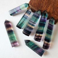 Natural Colorful Fluorite Single Pointed Hexagonal Column Polished Crystal Rough Stone main image 6