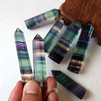 Natural Colorful Fluorite Single Pointed Hexagonal Column Polished Crystal Rough Stone main image 4
