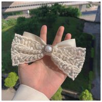 2022 New Lace Embroidered White Bow  Fabric Spring Clip Barrettes main image 4