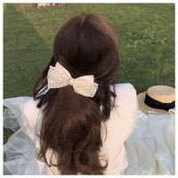 2022 New Lace Embroidered White Bow  Fabric Spring Clip Barrettes main image 3