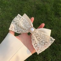 2022 New Lace Embroidered White Bow  Fabric Spring Clip Barrettes sku image 1