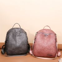 New Multi-functional Oil Leather Women's Leather Large Capacity Backpack main image 1