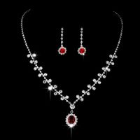 New Wedding Jewelry Ruby Pendant Earrings Necklace 2 Pieces Set sku image 3