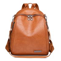 New Multi-functional Oil Leather Women's Leather Large Capacity Backpack sku image 5