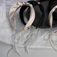 Fashion Retro Solid Color Tassels Pearl Fabric Headband main image 4