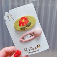 Fashion Flower Embroidery Small Hairpin Bow Barrettes Set sku image 3