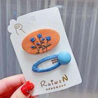 Fashion Flower Embroidery Small Hairpin Bow Barrettes Set sku image 4