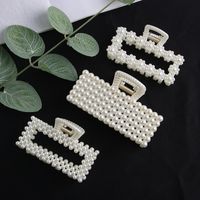 Simple Pearl Stitching Transparent Large Claw Hair Clip main image 3