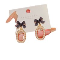 New Fashion Bow Inlaid Pearl Alloy Drop Earrings main image 3