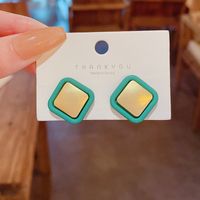 Simple Fashion Green Blue Red Square Alloy Stud Earrings sku image 3