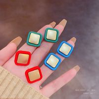 Simple Fashion Green Blue Red Square Alloy Stud Earrings main image 2