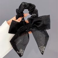Fashion New Black Mesh Ribbon Large Pearl Bow Headband Hair Accessories sku image 1
