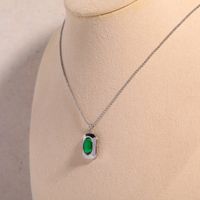Fashion Simple Oval Emerald Zircon Titanium Steel Necklace main image 5