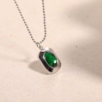 Fashion Simple Oval Emerald Zircon Titanium Steel Necklace main image 4