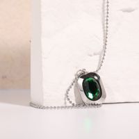 Fashion Simple Oval Emerald Zircon Titanium Steel Necklace main image 3